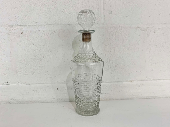 Vintage Glass Liquor Decanter with Stopper Lid Aperitif Clear Barware Bar MCM 1960s 60s Mid-Century Mad Men