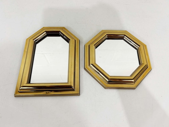 Vintage Mirror Set of 2 Plastic Faux Gold Frames Framed Wall Hanging 1980s 80s 1987 Pair Burwood