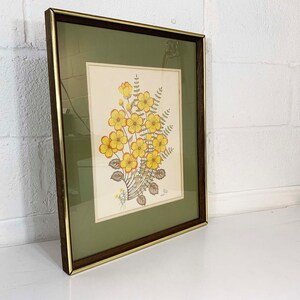 Vintage Framed Floral Print Olivia Francis Frame Lithograph Litho Yellow Flowers 1981 1980s image 2