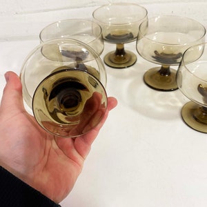 Vintage Smoky Coupe Glasses Goblets Coffee Brown Set of 5 Champagne Sherbert Dessert 1970s 1960s Holiday Party image 5