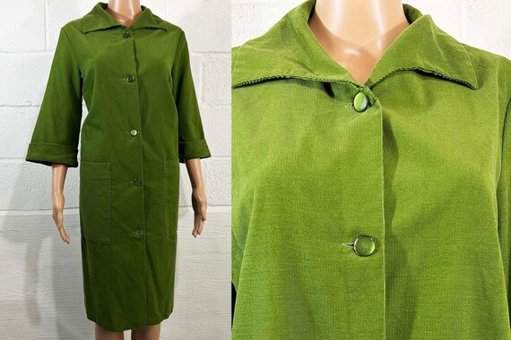 Vintage Green Corduroy Dress Dagger Collar Shift 1970s Mid-Century Sears Plus Curvy Volup XL XXL 1X 1XL
