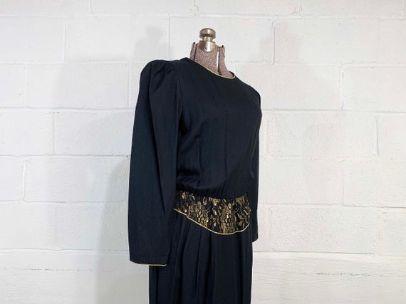 Vintage Black Cocktail Dress Gold Lace Long Sleev… - image 4