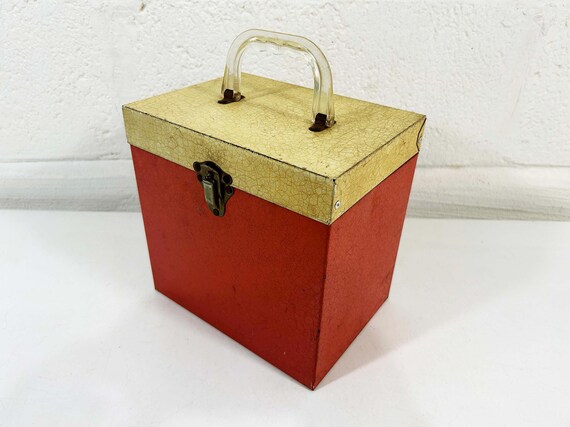 Vintage Red 45 Record Box, Mid-Century Metal Carrying Case