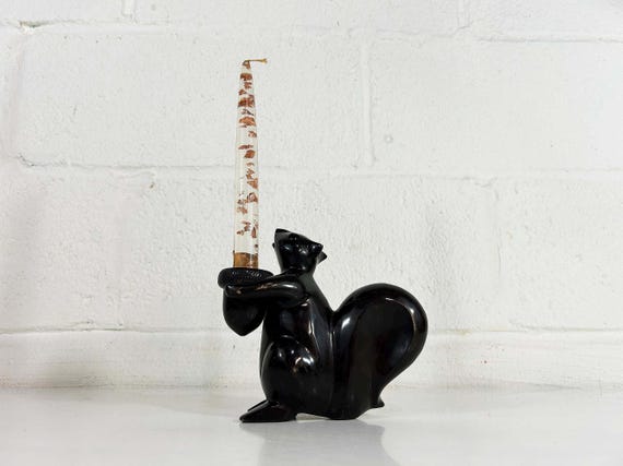 Vintage Restoration Hardware Bronze Squirrel Candle Holder Retro Decor Candleholder Acorn Fall Home Thanksgiving Table 2000s