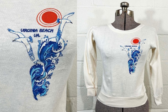 Vintage Virginia Beach Souvenir Long Sleeve Shirt 70s 1970s Sweatshirt Jumper Hipster Shirt Unisex Adult Size XS XXS