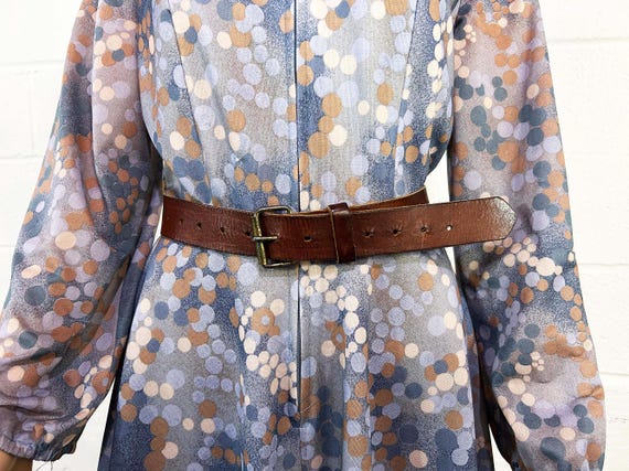 Vintage Patina Leather Belt Unisex Western Cowgirl Cowboy Rockabilly Country Southwestern Brass Metal Buckle 1970s