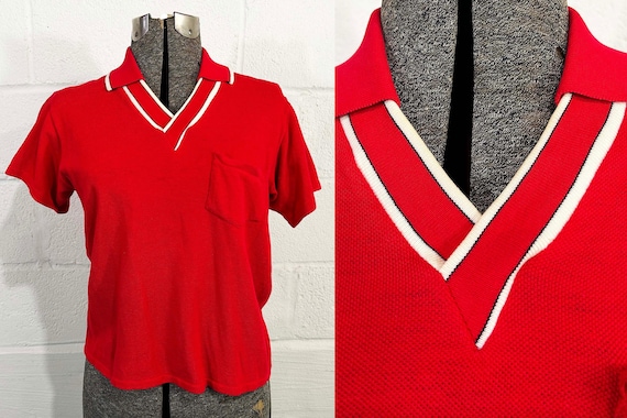 Vintage Red Knit Cotton Polo Rockabilly Mod by Campus 1950s Small Medium