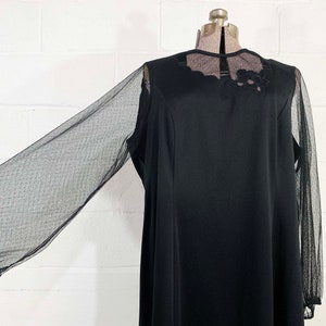 Vintage Black A-Line Dress Sheer Long Sleeves Cocktail Party New Year's Eve Wedding 1980s 80s Plus Curvy Volup XXL 1XL 1X 2XL 2X 3XL 3X image 2