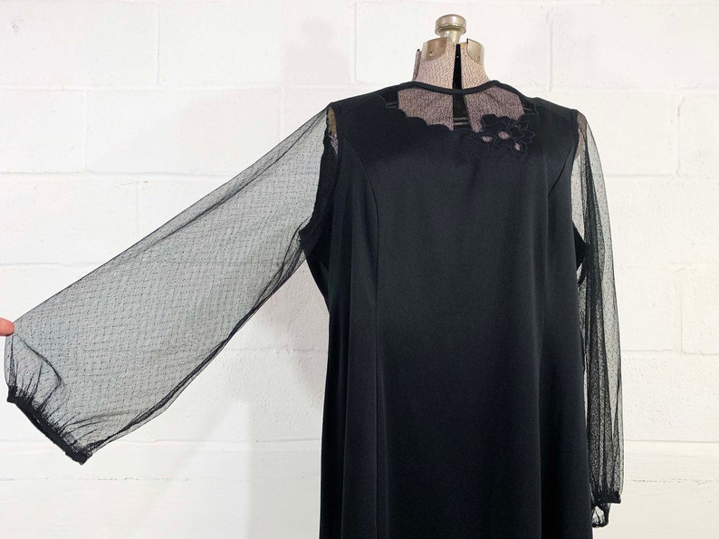 Vintage Black A-Line Dress Sheer Long Sleeves Cocktail Party New Year's Eve Wedding 1980s 80s Plus Curvy Volup XXL 1XL 1X 2XL 2X 3XL 3X image 2