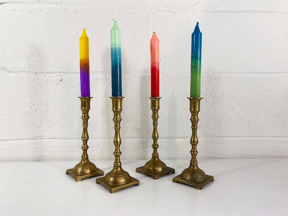 Vintage Brass Set of 4 Candle Holders Candlesticks Retro Decor Mid-Century Hollywood Regency Candleholder MCM 1970s 1980s