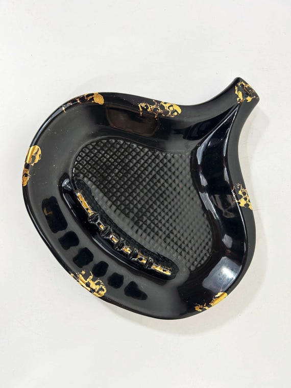 Vintage Teardrop Atomic Black Ashtray Trinket Bowl Dish MCM Mid-Century California Pottery 1960s 1970s