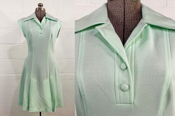 Vintage Drop Waist Dress Mint Green 60s Mod Tennis Pleated Scooter Twiggy 1960s Mid-Century Wedding Fashion Edith Flagg Small XS
