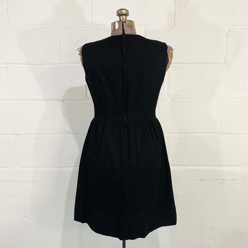 Vintage Black Party Dress Carol Rodgers Wool Skater 1960s 60s Sleeveless Boho Party Cocktail Goth Vamp New Year's Eve Small XS image 7