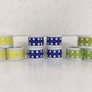 Vintage Napkin Rings Set of 10 Takahashi Porcelain Japan Ceramic Ring Blue Green Yellow Colorful White Dinner Table Party 1980s image 1