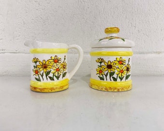 Vintage Sugar Creamer Set Pair Coffee Cream Sears 1970s 70s Yellow Floral TV Movie Prop Aesthetic Retro Kitsch Kitschy Tea 1978 Japan