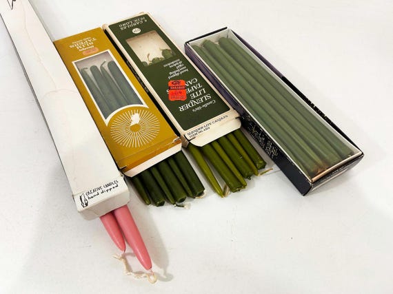 Vintage Green & Pink Taper Candles Deadstock 1960s Lenox Tiny Tapers NOS