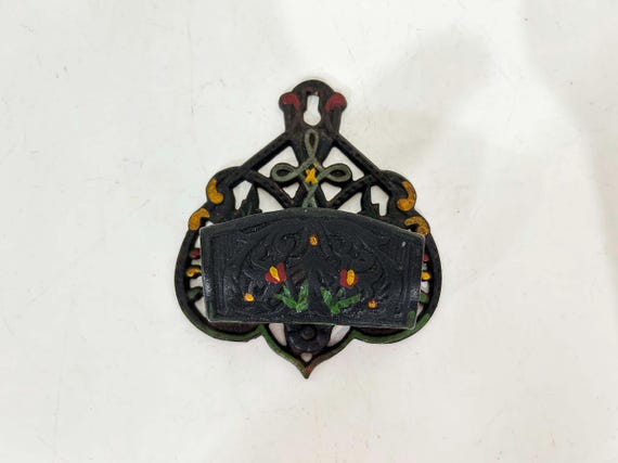 Vintage Cast Iron Match Safe Well Holder Safe Black Mid-Century Mantique Rustic Americana 1970s