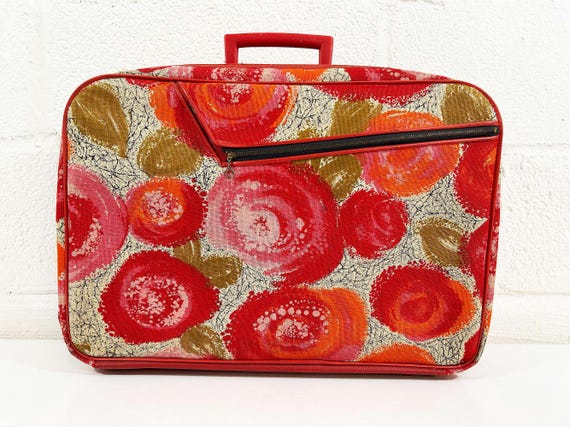 Vintage Mini Floral Suitcase Makeup Overnight Bag Luggage Travel Japan 1960s Mod
