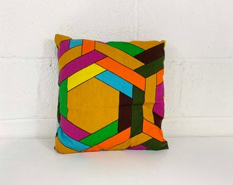 Vintage Geometric Rainbow Throw Pillow Accent Colorful Sofa Couch White Yellow Green Mod Mid-Century 1970s