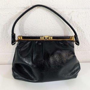 Vintage Black Purse Evening Bag Handbag Gold Brass Snap Lock Cocktail Party 1950s 1960s