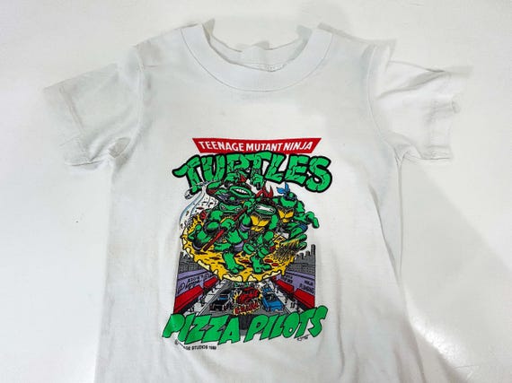Vintage 1989 Teenage Mutant Ninja Turtles TMNT Pizza Pilots Kids T Shirt Large Toddler Childrens 1980s Single Stitch