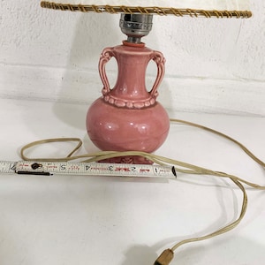 Vintage Small Pink Table Lamp Ceramic Light Decor MCM Rose Mid-Century Shade Accent Lighting Bedroom 1960s 1950s image 9