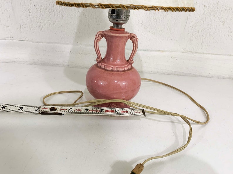 Vintage Small Pink Table Lamp Ceramic Light Decor MCM Rose Mid-Century Shade Accent Lighting Bedroom 1960s 1950s image 9