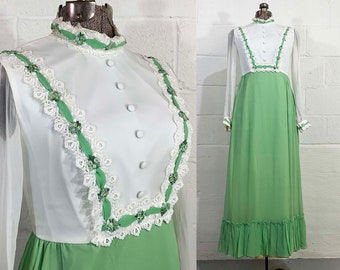 Vintage Mint Green Lolita Dress 60s Mod Midi Formal 1960s Mod Twiggy Sheer Long Sleeve Hostess Gown Prom Dopamine Dressing Small