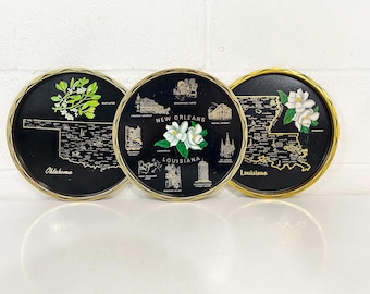 Vintage Souvenir State Drink Tray Mid-Century Barware Map - Sold Individually - New Orleans Louisiana Oklahoma 1970s 1960s