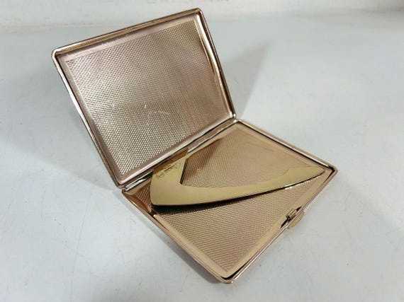 Vintage Rose Gold Cigarette Case Mid Century Art Deco 1950s Metal Mad Men Tobacciana