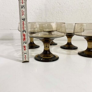 Vintage Smoky Coupe Glasses Goblets Coffee Brown Set of 5 Champagne Sherbert Dessert 1970s 1960s Holiday Party image 7