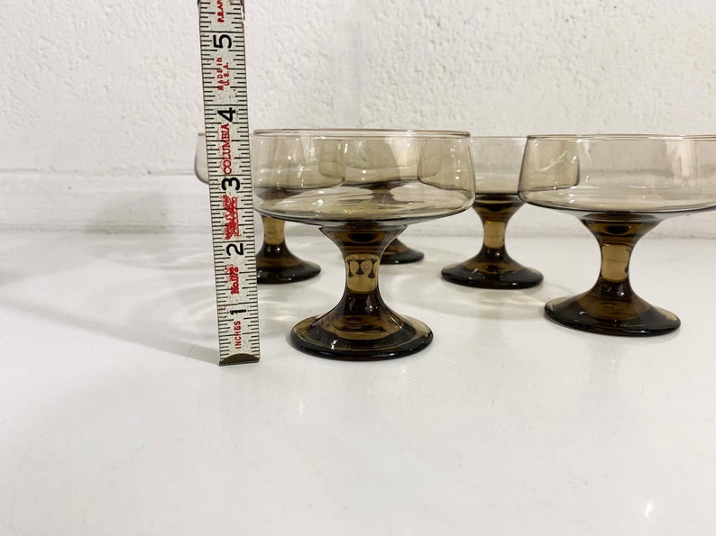 Vintage Smoky Coupe Glasses Goblets Coffee Brown Set of 5 Champagne Sherbert Dessert 1970s 1960s Holiday Party image 7