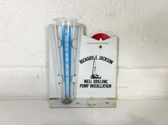 Vintage Rain Gauge Promotional Giveaway Enamel Recorder 1980s Advertisement