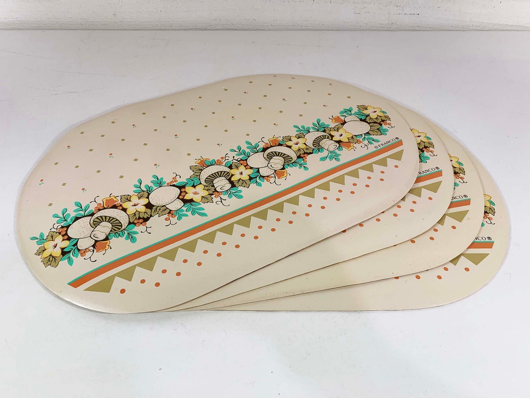 Vintage Mushroom Placemats Set of 4 Franco Mushrooms Foam Back Oval