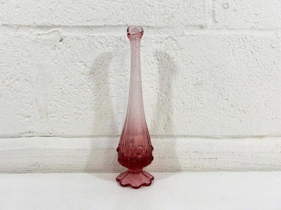Vintage Pink Swung Glass Vase 10" Fenton Cabbage Dusty Rose Swing 1980s