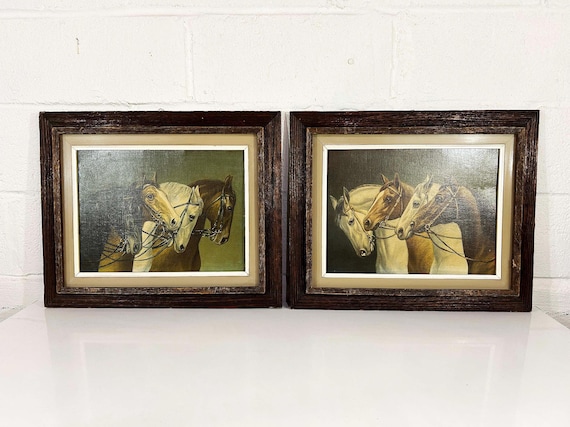 Vintage Set of 2 Framed Horse Prints Wall Art Dopamine Decor 1970s 1960s Nursery Horse Lover Gift Equestrian Casa Del Arte Marcos y Cuadros