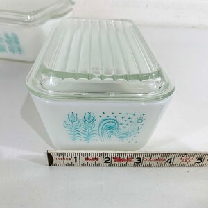 Vintage Pyrex Butterprint Refrigerator Dishes with Lids Amish Print Turquoise Blue Glass Dish Mid-Century 0503 0502 Ovenware Dopamine 1950s image 10