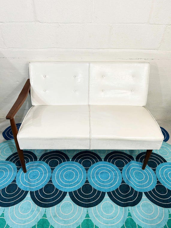 Vintage White Loveseat MCM Vinyl Couch Mid Century 1970s Paoli Chair Company Half Sectional Sofa - DMV Local or uShip Delivery