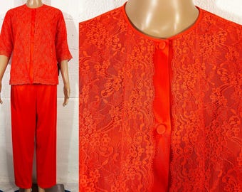 Vintage 50s 60s Gaymode Coral Pink Pajama Set, Short Sleeve Top