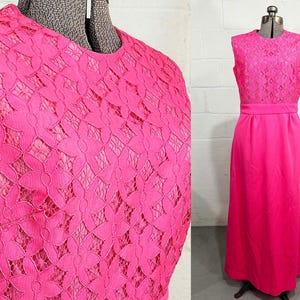 Vintage Barbie Pink Dress Maxi A-Line Mod Baby Doll Lace Sleeveless Wedding Guest Bridesmaid 1960s Large