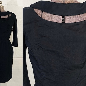 Vintage Black Party Dress 1950s 1960s New Year&#39;s Eve Goth Vamp Sheath Small XS