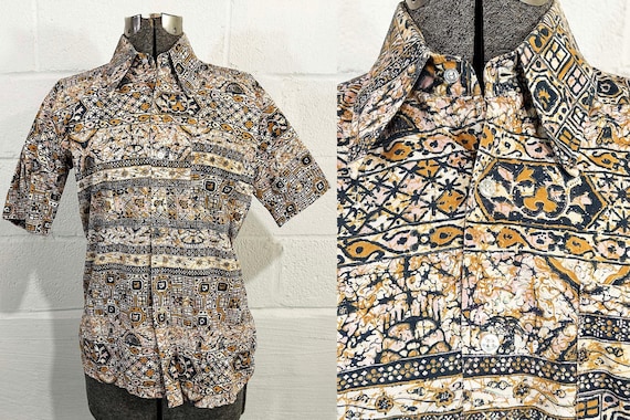 Vintage Hawaiian Shirt Blue Button Up Hawaii Summer Short Sleeve Cruise Vacation Beach Cabanaware Tiki 1960s Large Medium