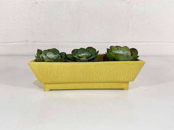 Vintage Yellow McCoy Style Planter Art Deco Geo Geometric Glaze Ceramic Pottery Pot Mid-Century Gold Sunshine Butter USA 1950s 1960s