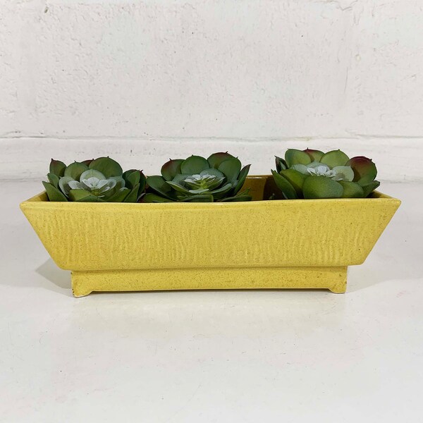 Vintage amarillo McCoy estilo plantador Art Déco Geo esmalte geométrico cerámica cerámica olla mediados de siglo oro sol mantequilla EE.UU. 1950s 1960s