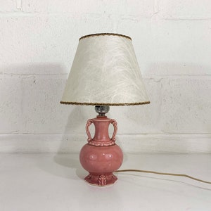 Vintage Small Pink Table Lamp Ceramic Light Decor MCM Rose Mid-Century Shade Accent Lighting Bedroom 1960s 1950s image 1