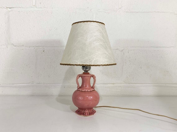 Vintage Small Pink Table Lamp Ceramic Light Decor MCM Rose Mid-Century Shade Accent Lighting Bedroom 1960s 1950s