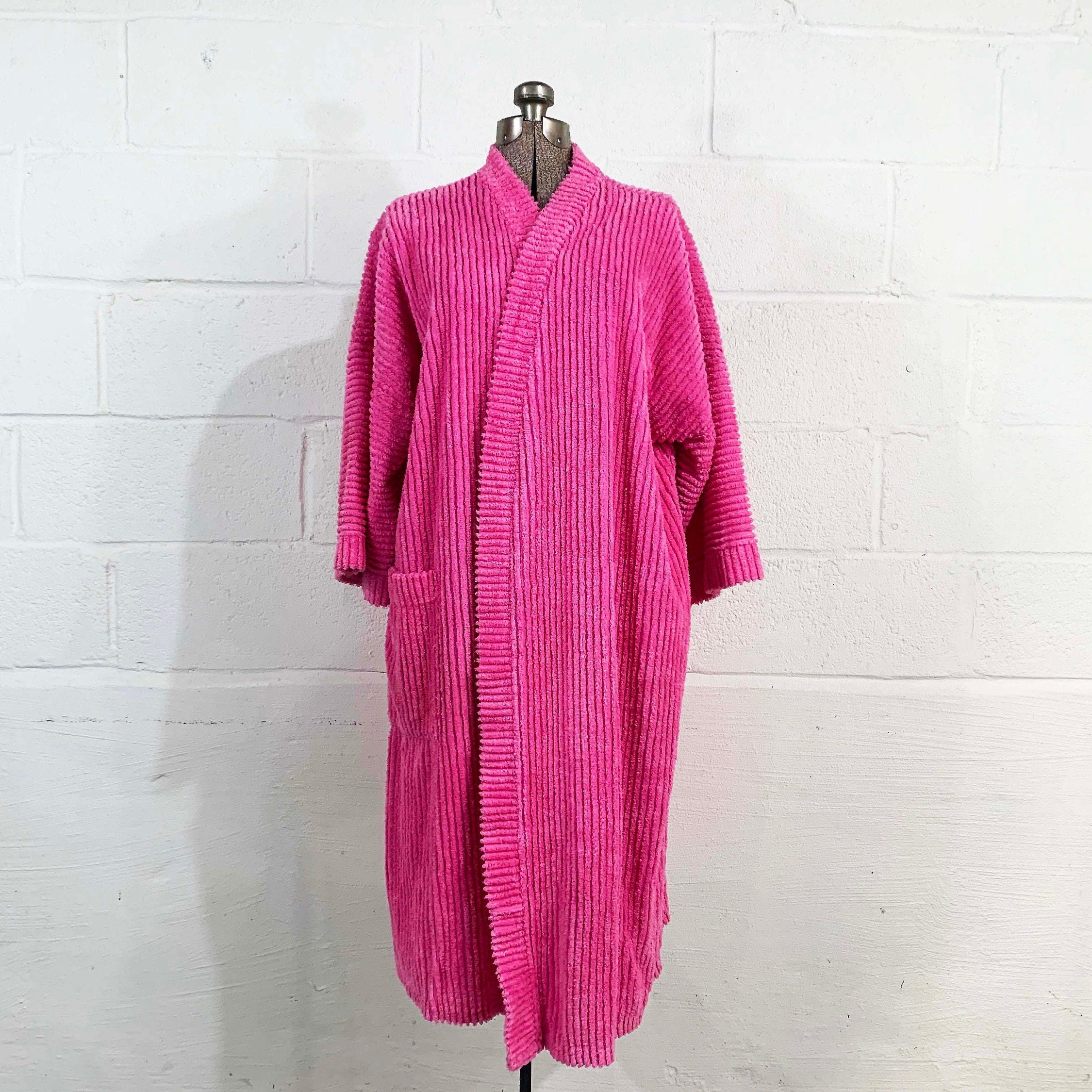 Vintage Chenille Robe Plush Bathrobe Bath Suzy Velvet Open Front Kimono ...