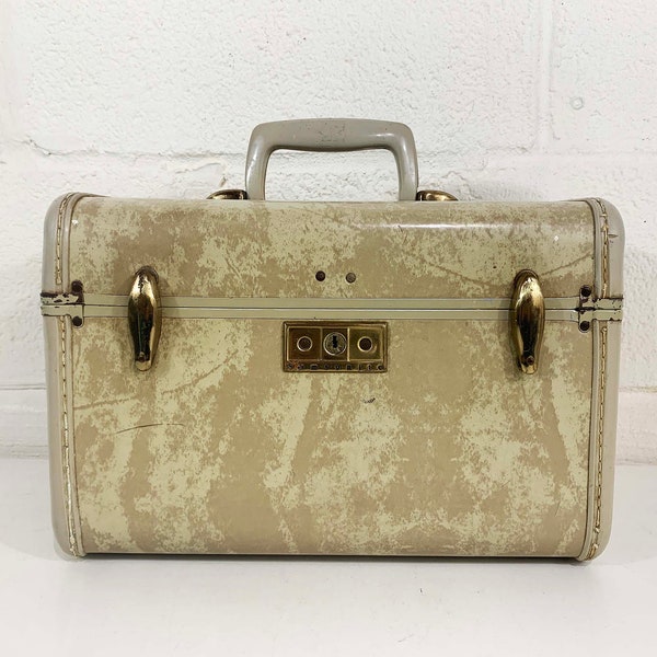 Vintage Samsonite Streamlite Train Case Make Up Bag Suitcase Makeup Case Overnight Bag Luggage Travel 1950s Mirror Vanity 1940s Beige Ivory