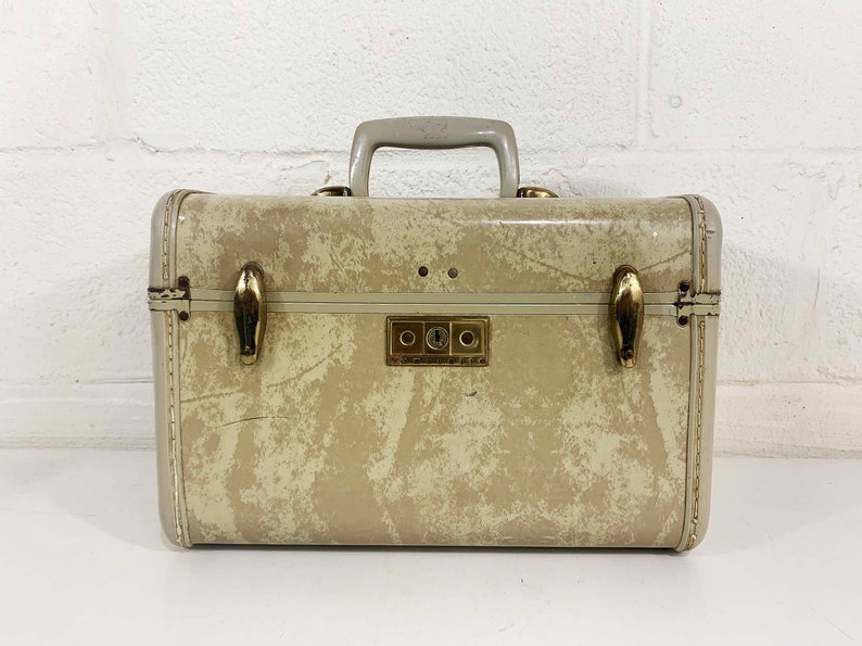 Vintage Samsonite Streamlite Train Case Make Up Bag Suitcase Makeup Case Overnight Bag Luggage Travel 1950s Mirror Vanity 1940s Beige Ivory image 1
