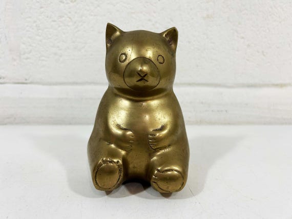 Vintage Brass Bear Bank Metal Change Holder Home Décor Piggy Teddy Animal Boho Nursery 1980s